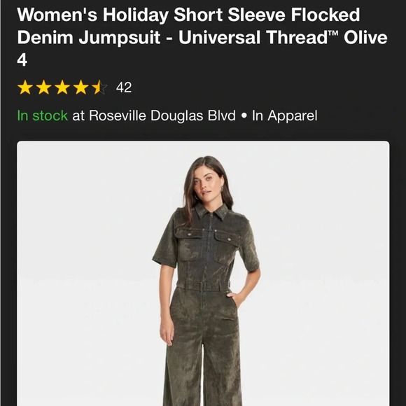 NWT Women's Holiday Short Sleeve Flocked
Denim Jumpsuit - Universal Thre… - Picture 4 of 4